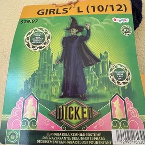 Wicked Elphaba Deluxe Child Costume Size 10/12 includes Dress Cape Hat NWT